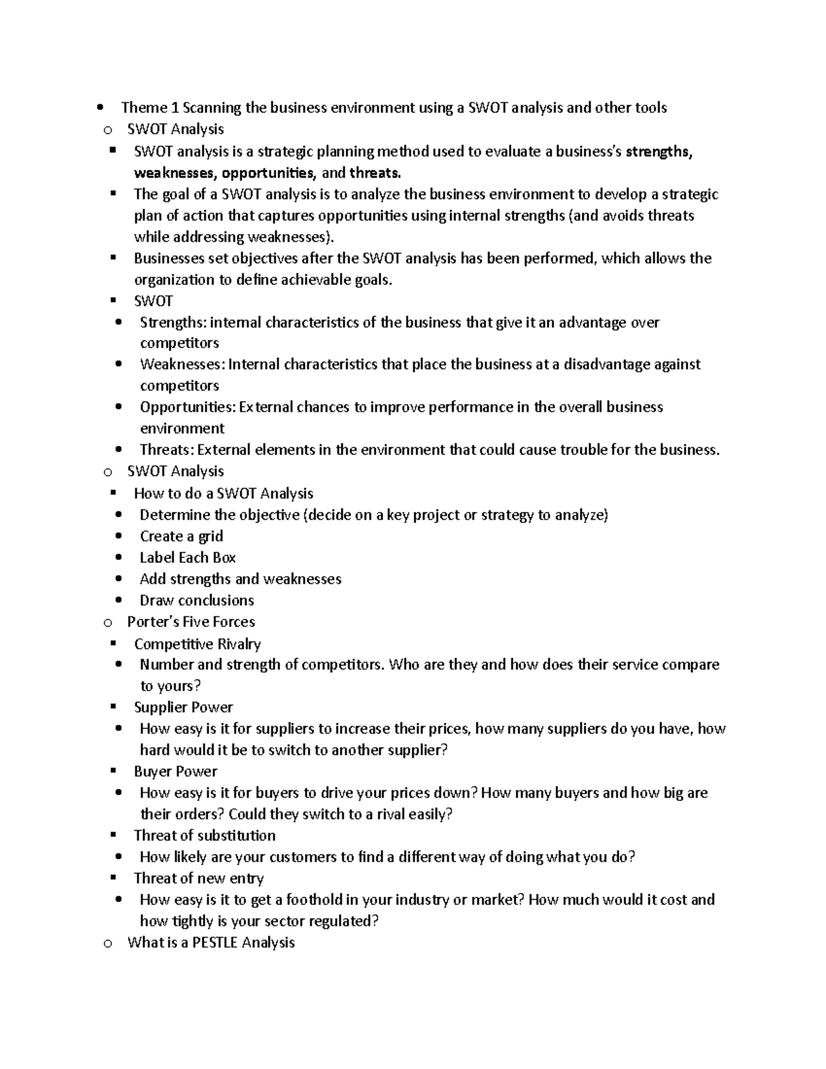 Week 4 Notes - Theme 1 Scanning the business environment using a SWOT ...