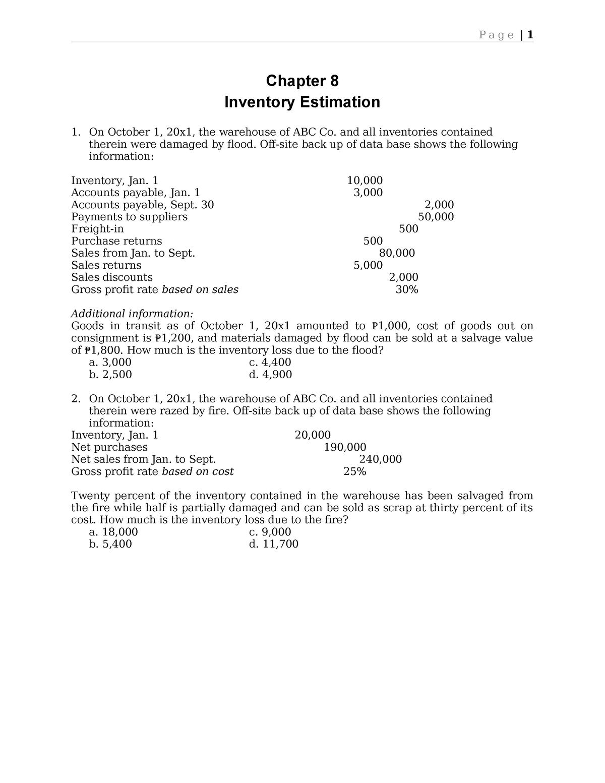 Chapter 8 Inventory Estimation - On October 1, 20x1, The Warehouse Of ...