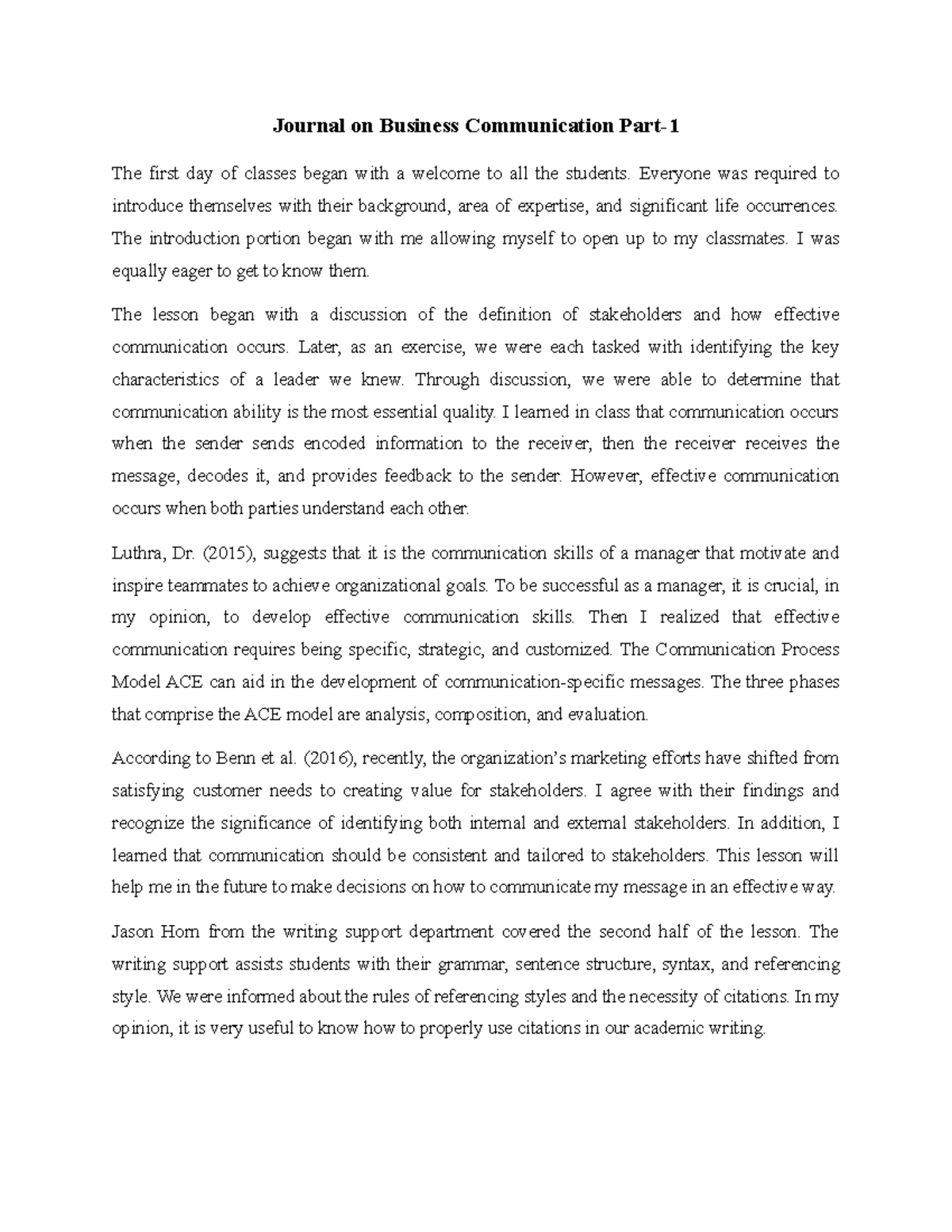 Journal business communication PT-1 Mir Tania Tabassum - Journal on ...