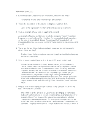 Econ 2000 Hw 13 - This assignment is week 13 homework questions and ...