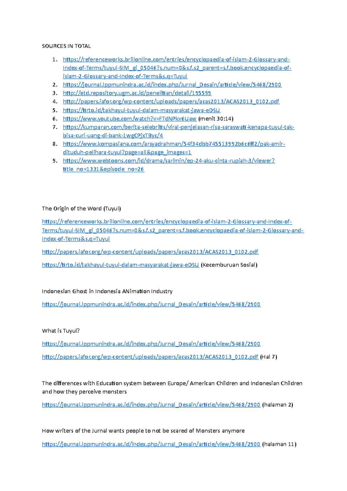 Tuyul Notes - SOURCES IN TOTAL1. - Studocu