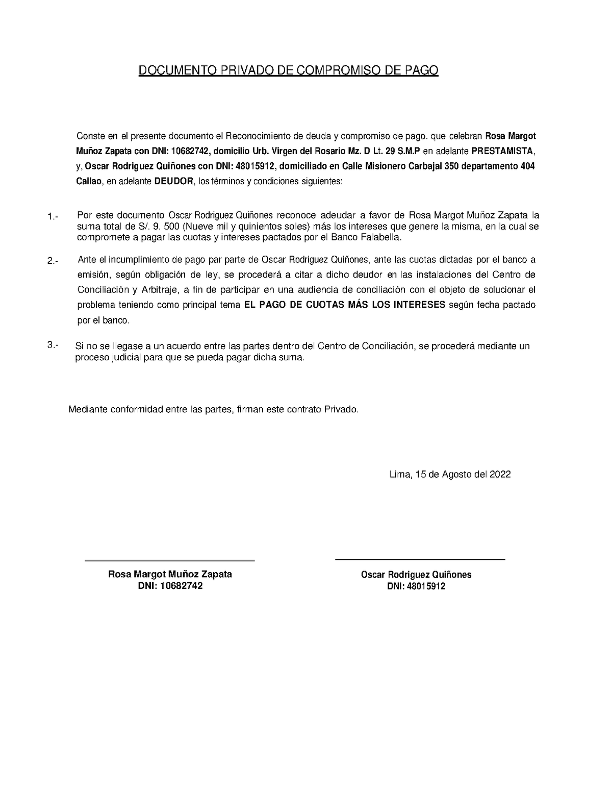 Pdf Modelo De Documento Privado De Reconocimiento De Deuda Documento Privado De Compromiso De 0093