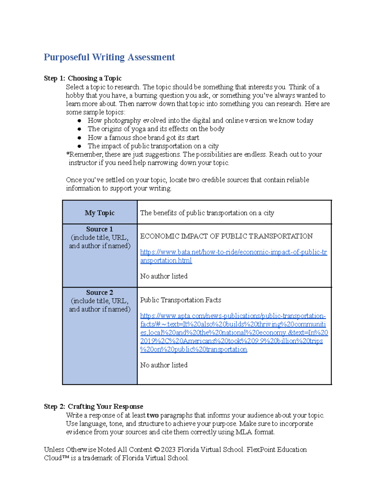 01 03 purposeful writing - Purposeful Writing Assessment Step 1 ...