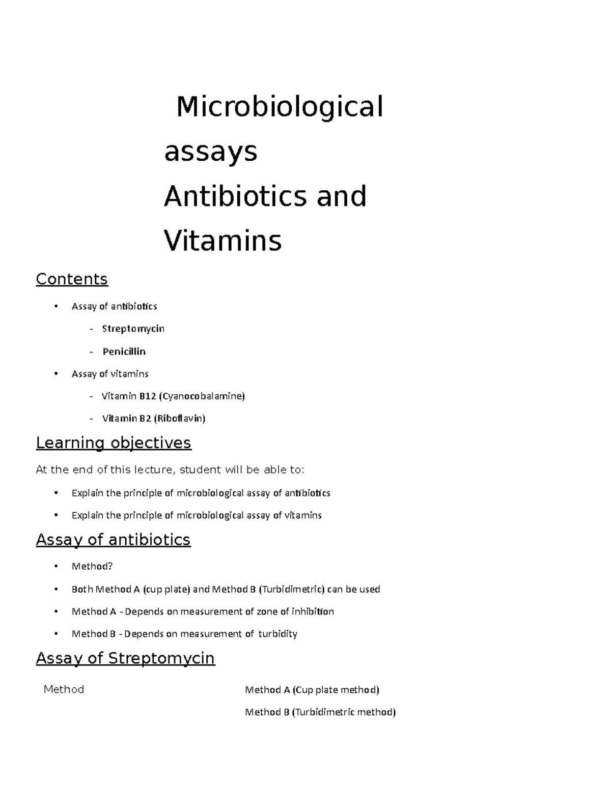 Chapter 16 Microbiological assays Antibiotics and Vitamins