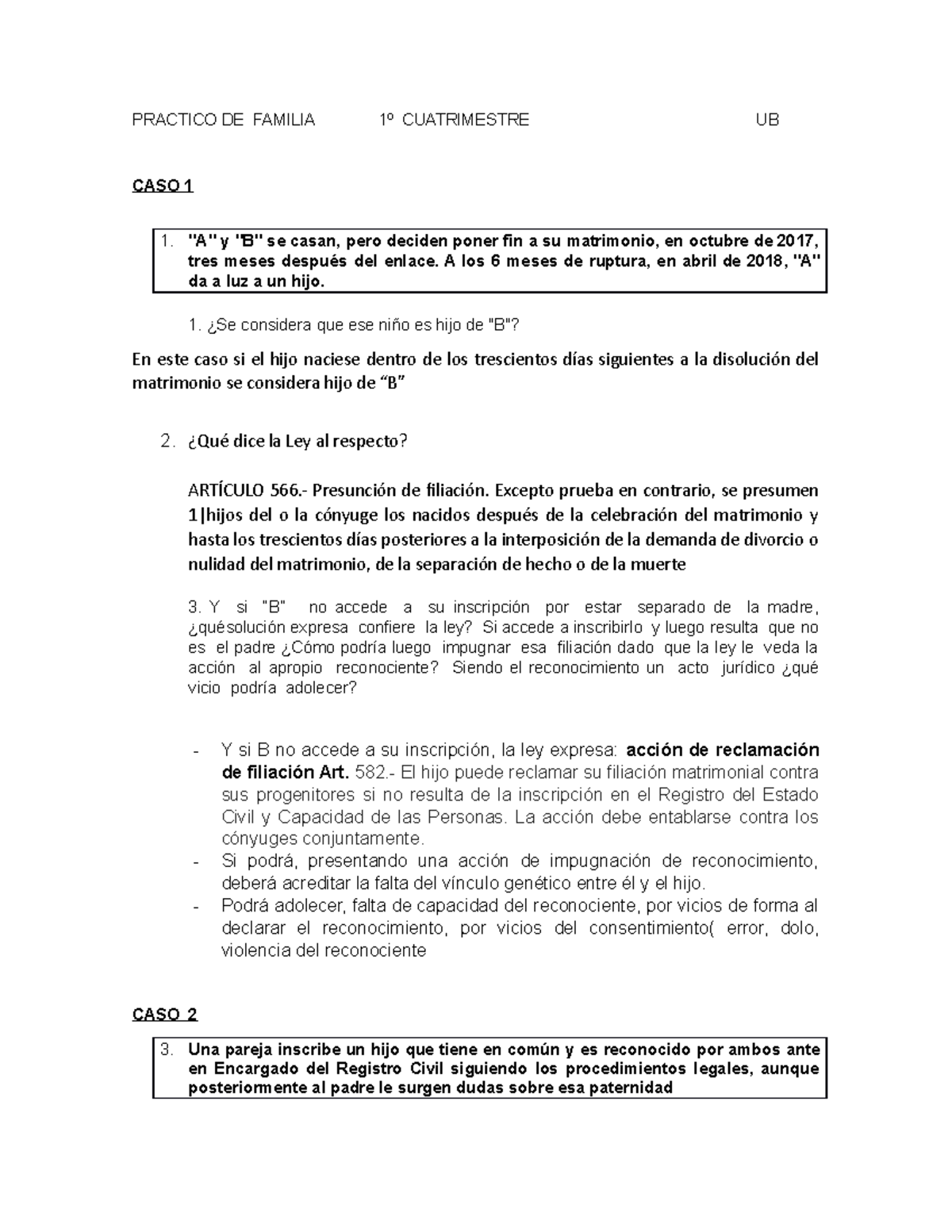 TP 3 -CASO Practico DE Filiacion - PRACTICO DE FAMILIA 1º CUATRIMESTRE UB  CASO 1 "A" y - Studocu