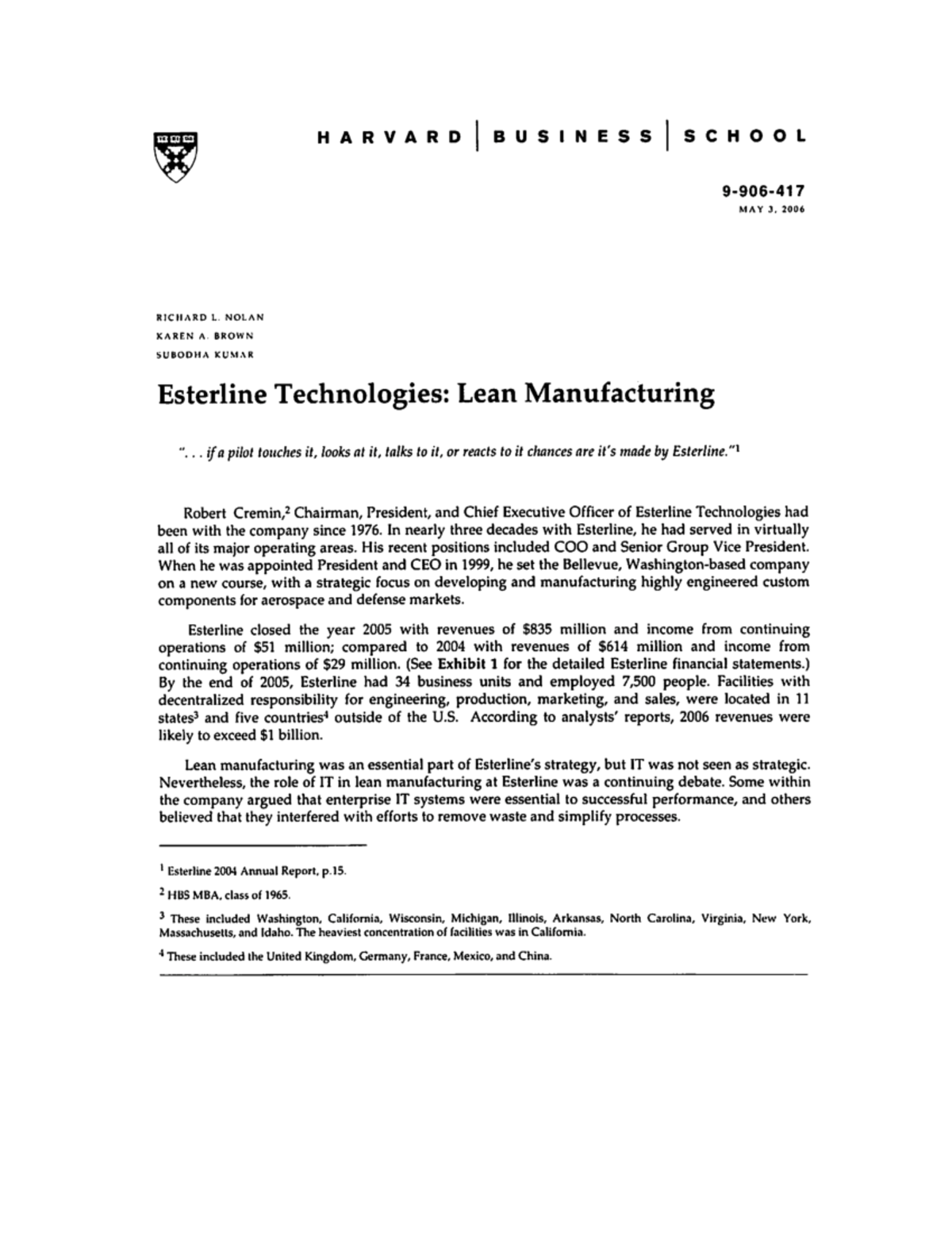 Esterline Technologies Management Studocu
