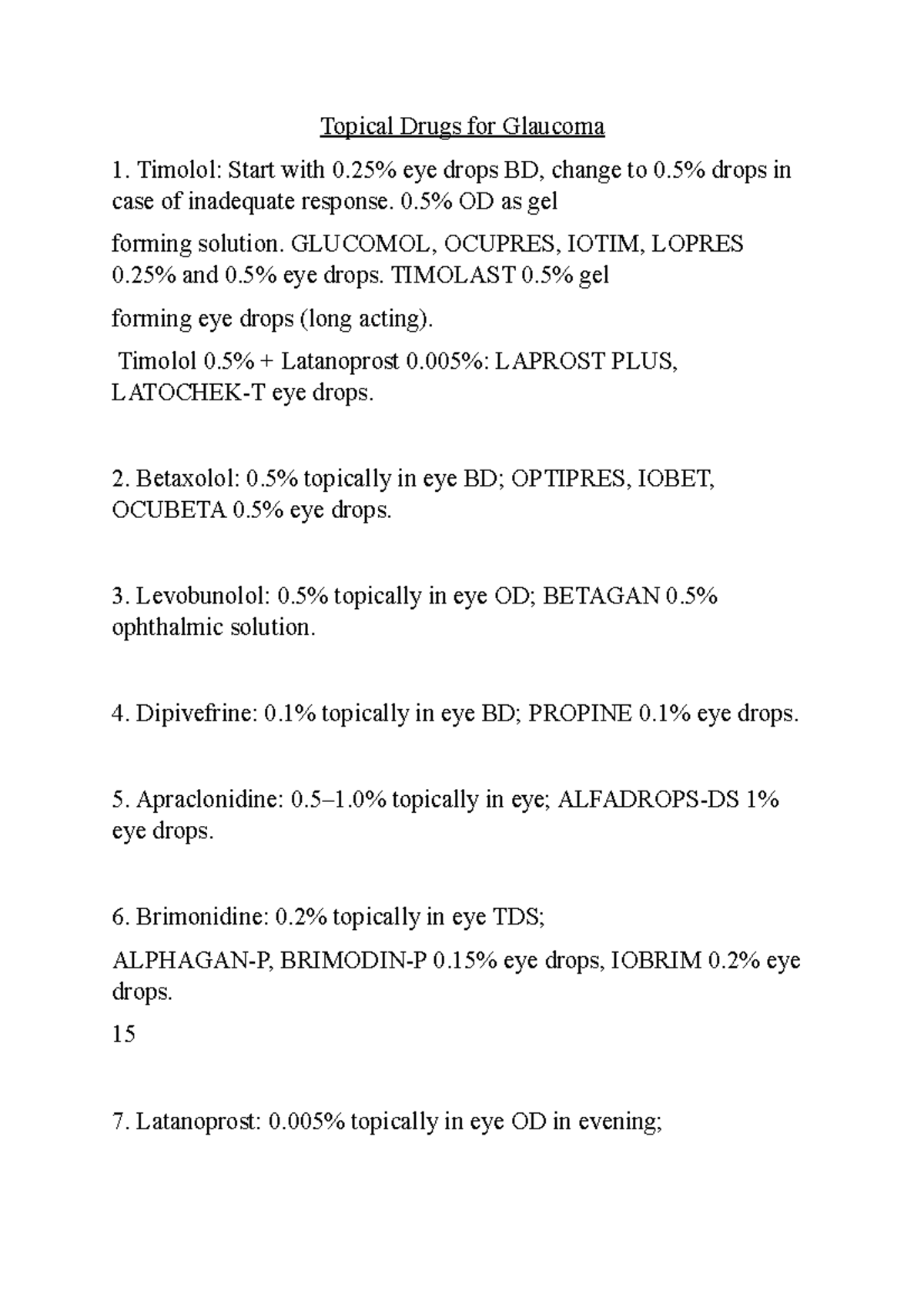 Topical Drugs for Glaucoma - Topical Drugs for Glaucoma Timolol: Start ...