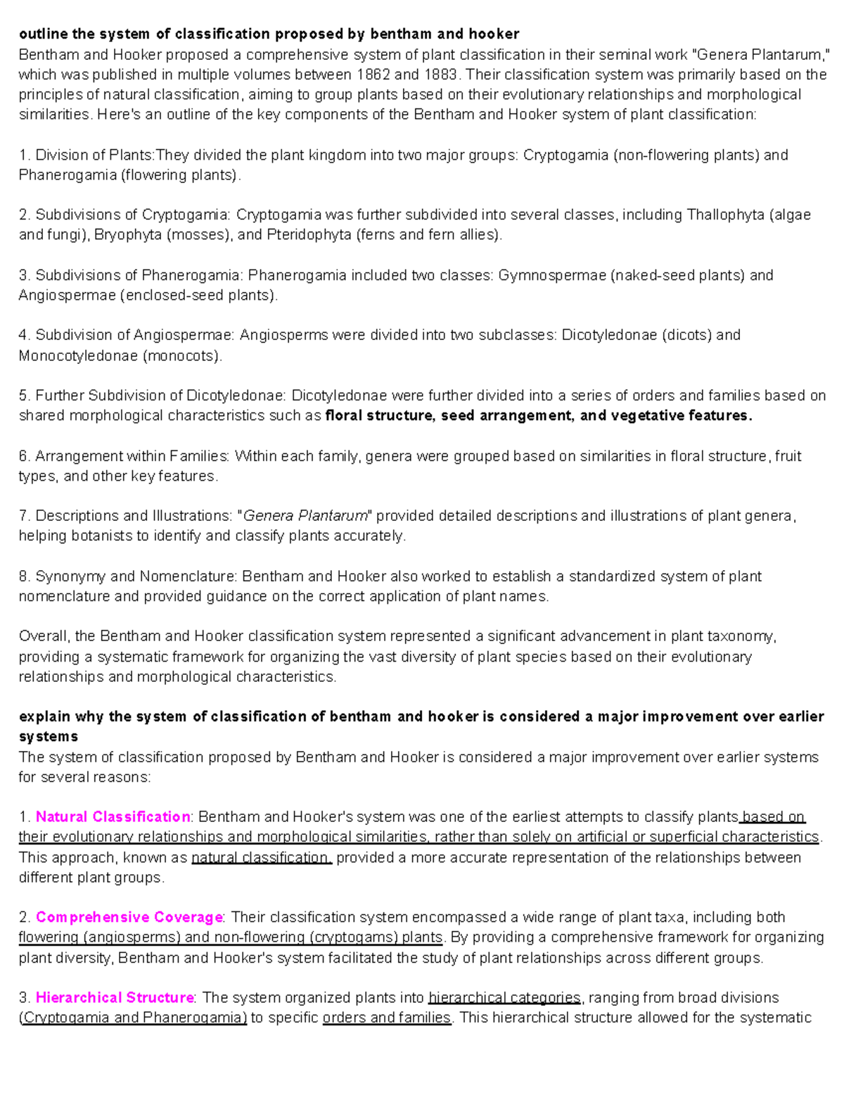 Plant Systematics - outline the system of classification proposed by ...