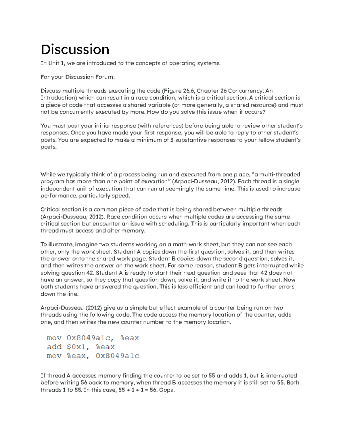 Unit 1 Discussion multiple threads executing - Discussion In Unit 1, we ...