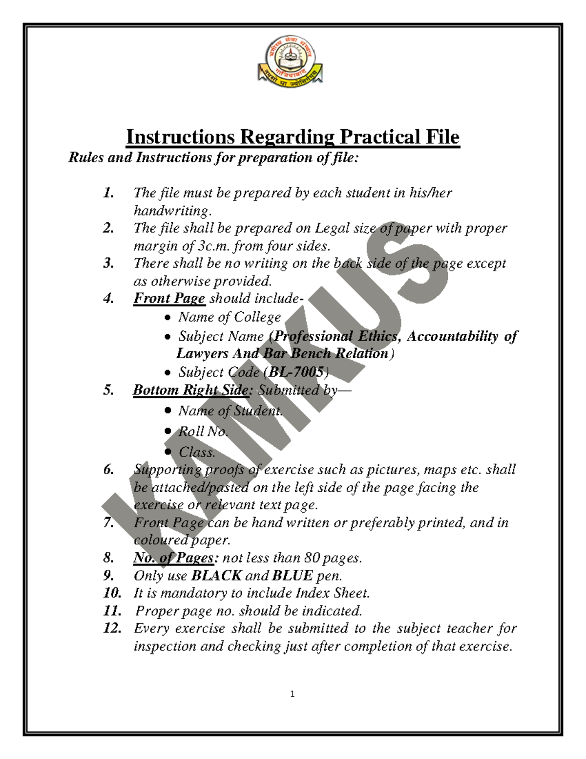 Professional Ethics Project-File(T0PIC) B.A.LL.B. 7TH Semester ...