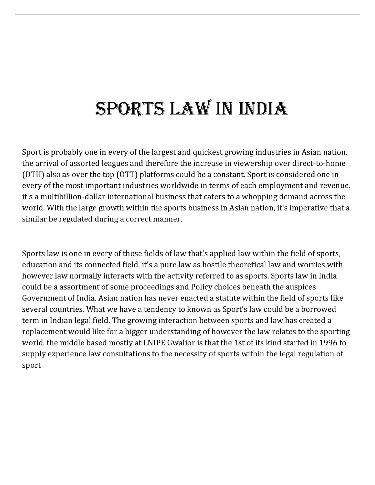 sports law in india research paper