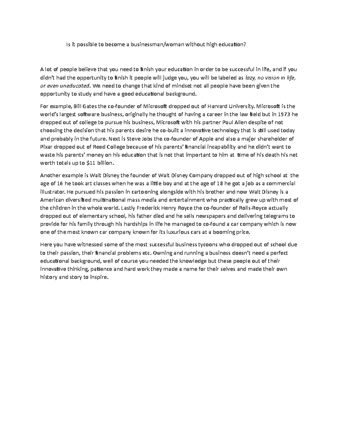 Exemplification and Clarification essay - Is it possible to become a ...