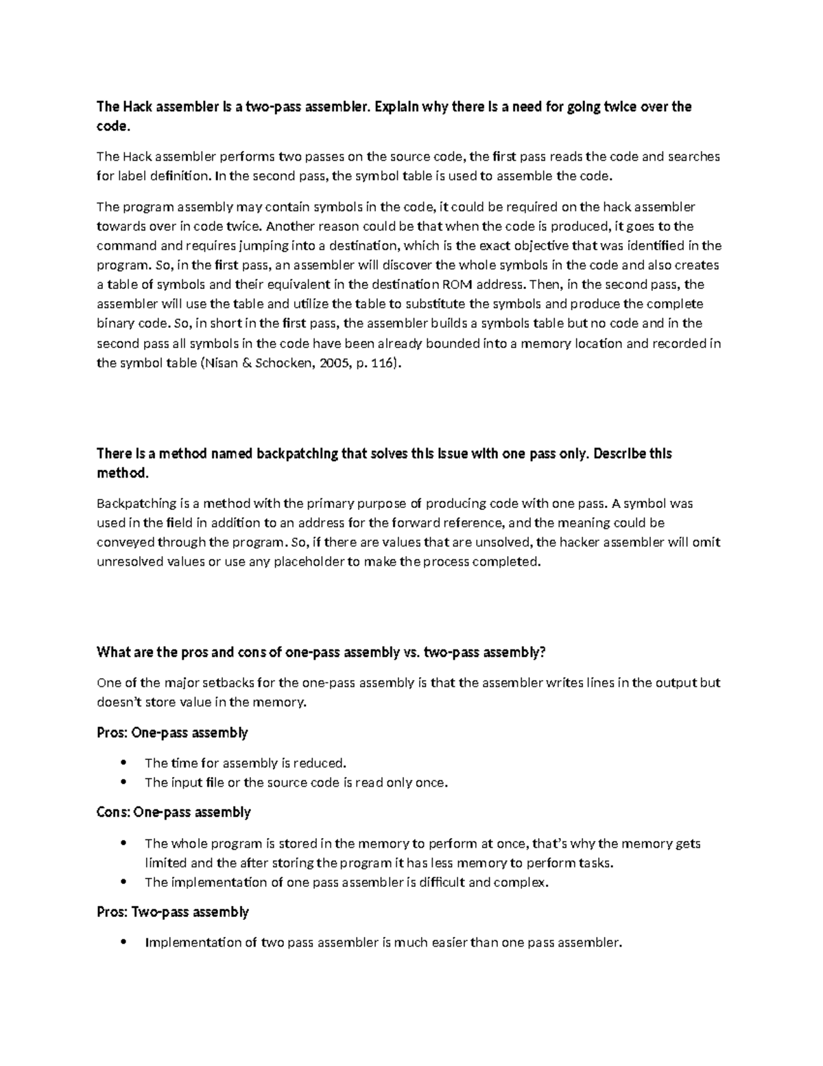 CS 1104 - DF 7 - Discussion Forum - The Hack assembler is a two-pass ...