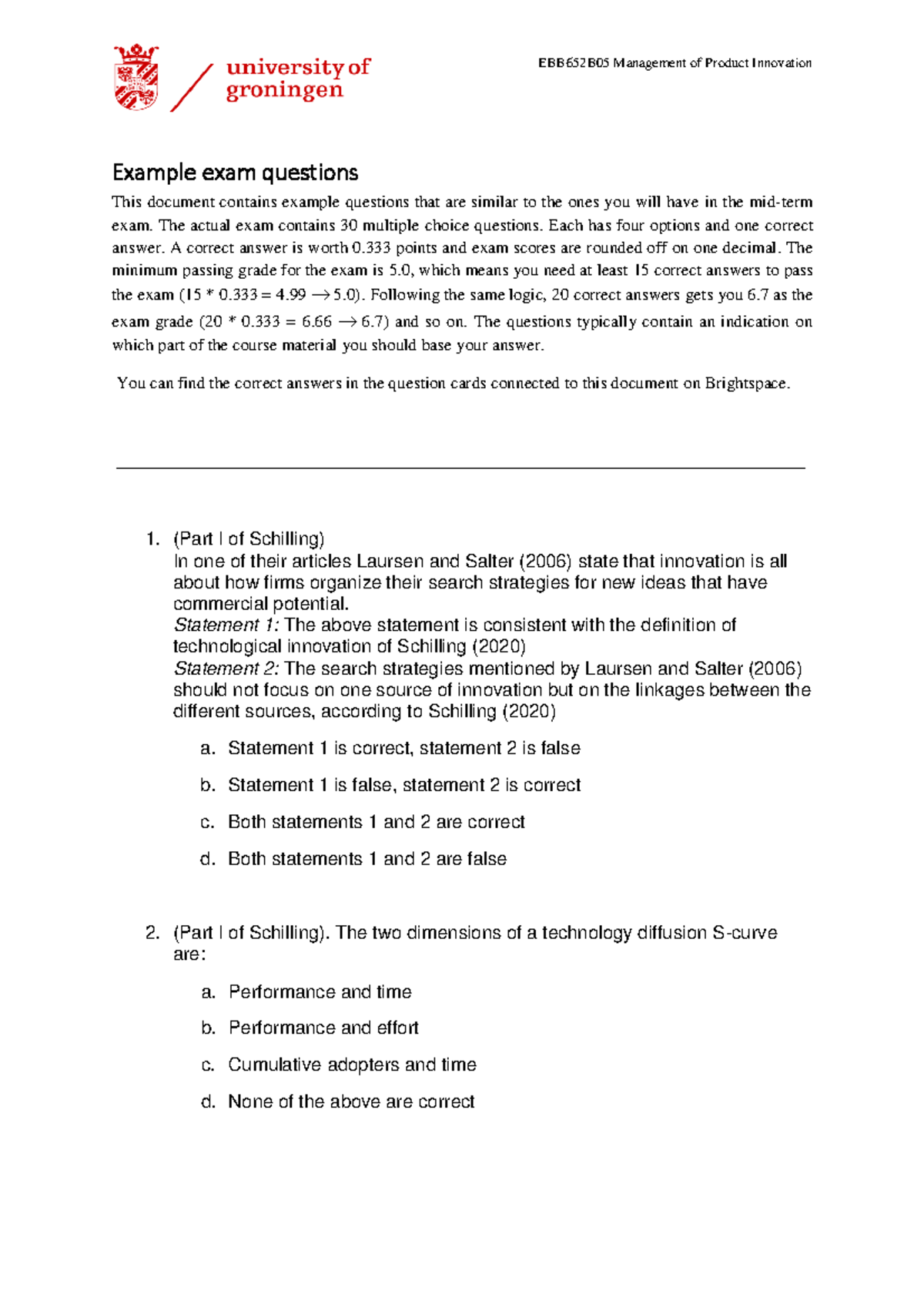 Exam question examples no answers - Example exam questions This ...