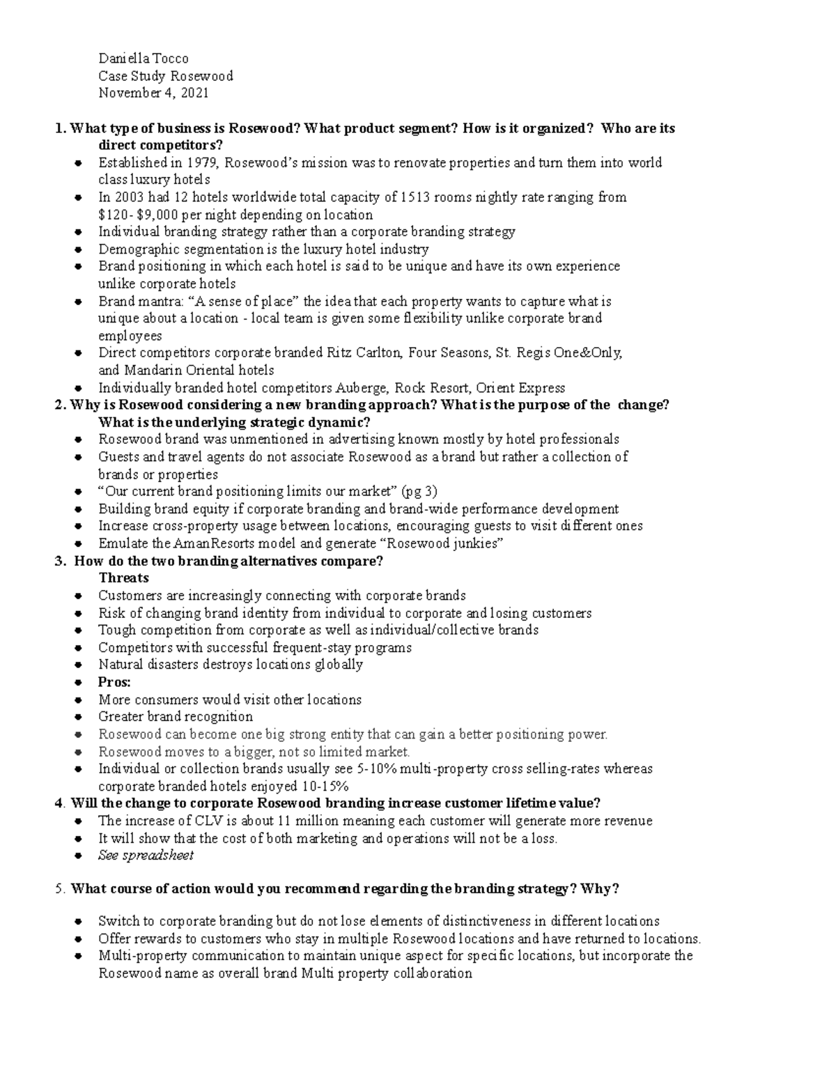 rosewood case study excel spreadsheet