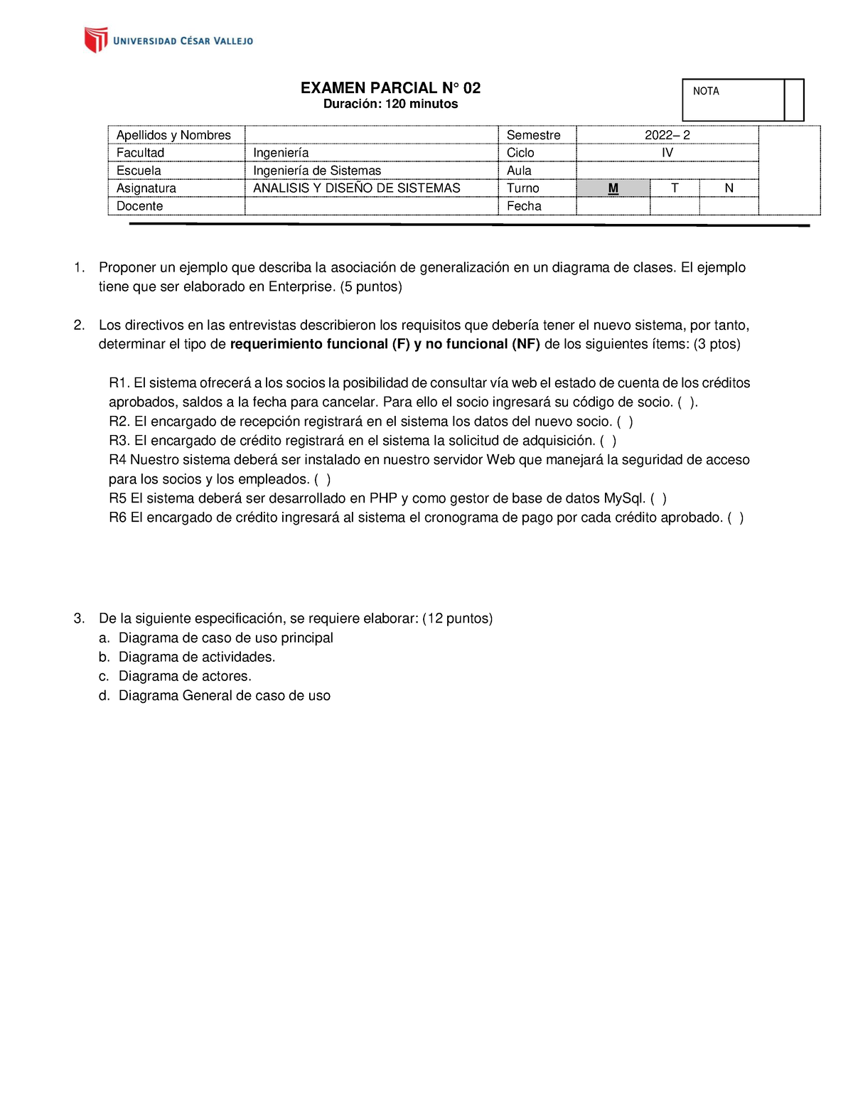 Sesi N Examen Parcial Ii Examen Parcial N Duraci N Minutos Apellidos Y Nombres