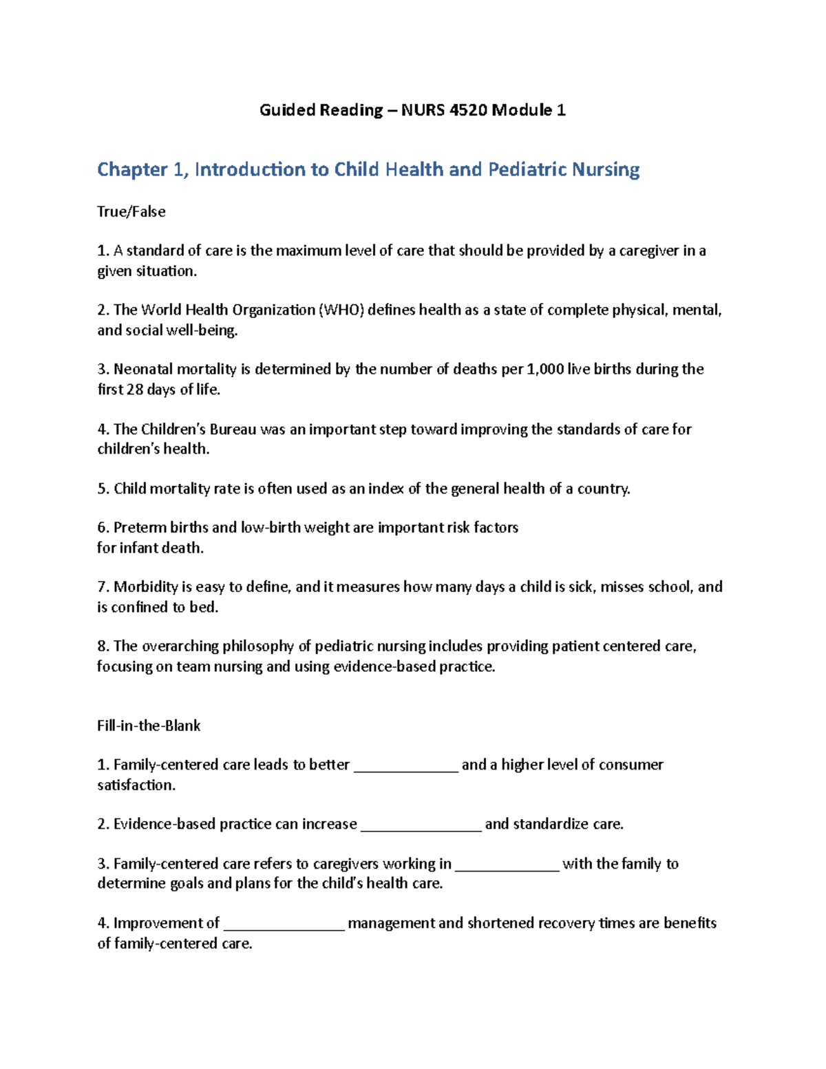 Guided Reading Module 1 - Guided Reading – NURS 4520 Module 1 Chapter 1 ...