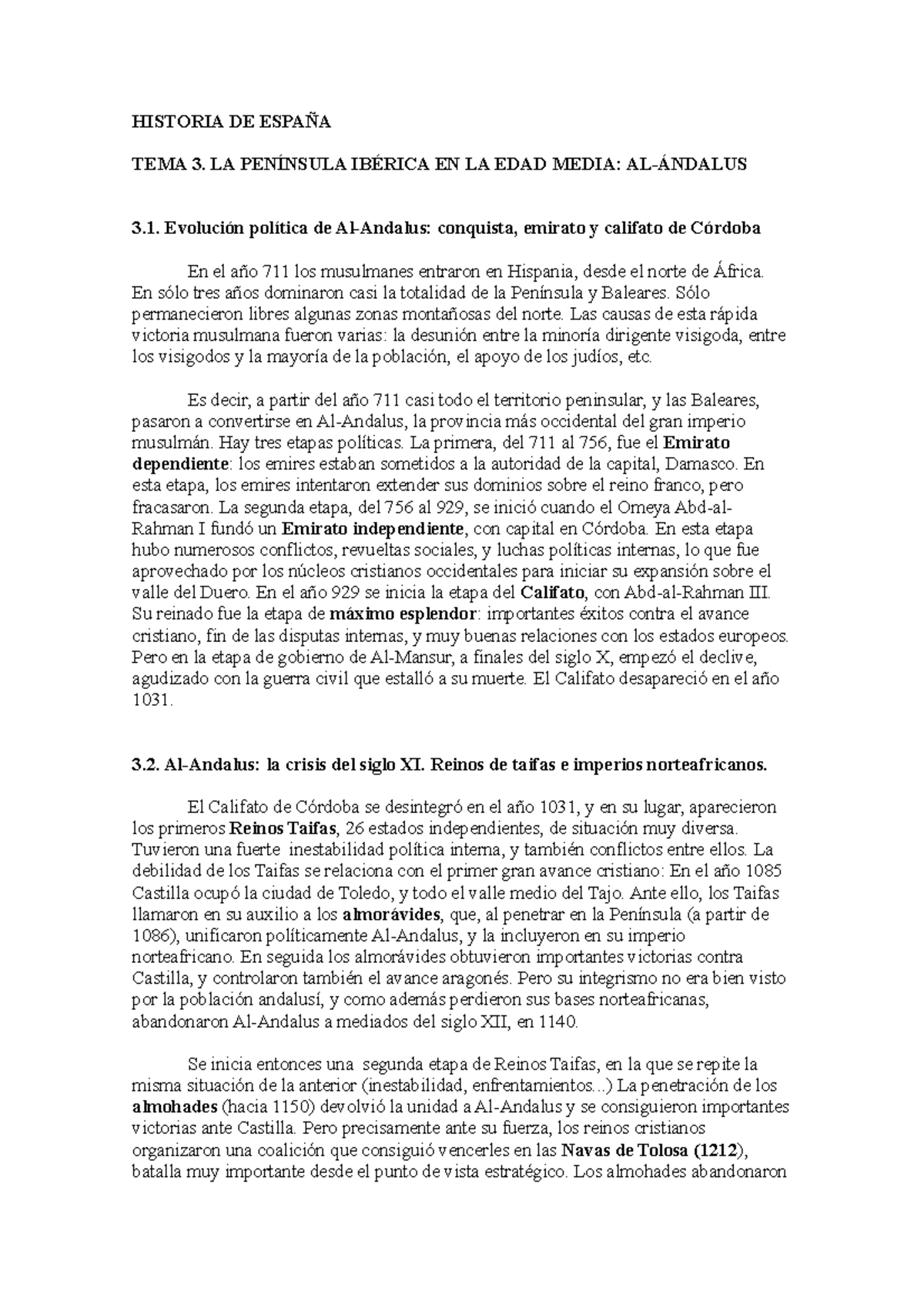 Tema 3 (3.1 a 3 apuntes historia de españa por epigrafes HISTORIA DE ESPAÑA TEMA 3. LA Tema 3 (3.1 a 3 apuntes historia de españa por epigrafes HISTORIA DE ESPAÑA TEMA 3. LA