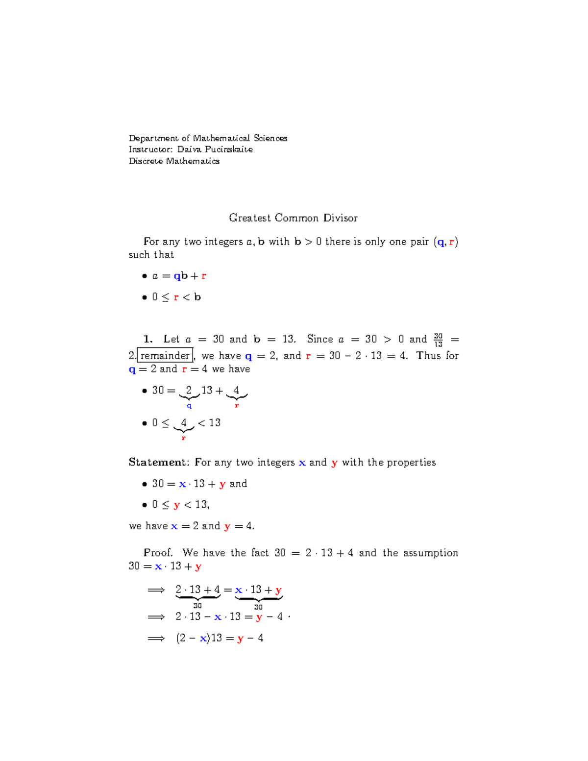 HW Solution Discrete Mathematics Gcd - Department Of Mathematical ...