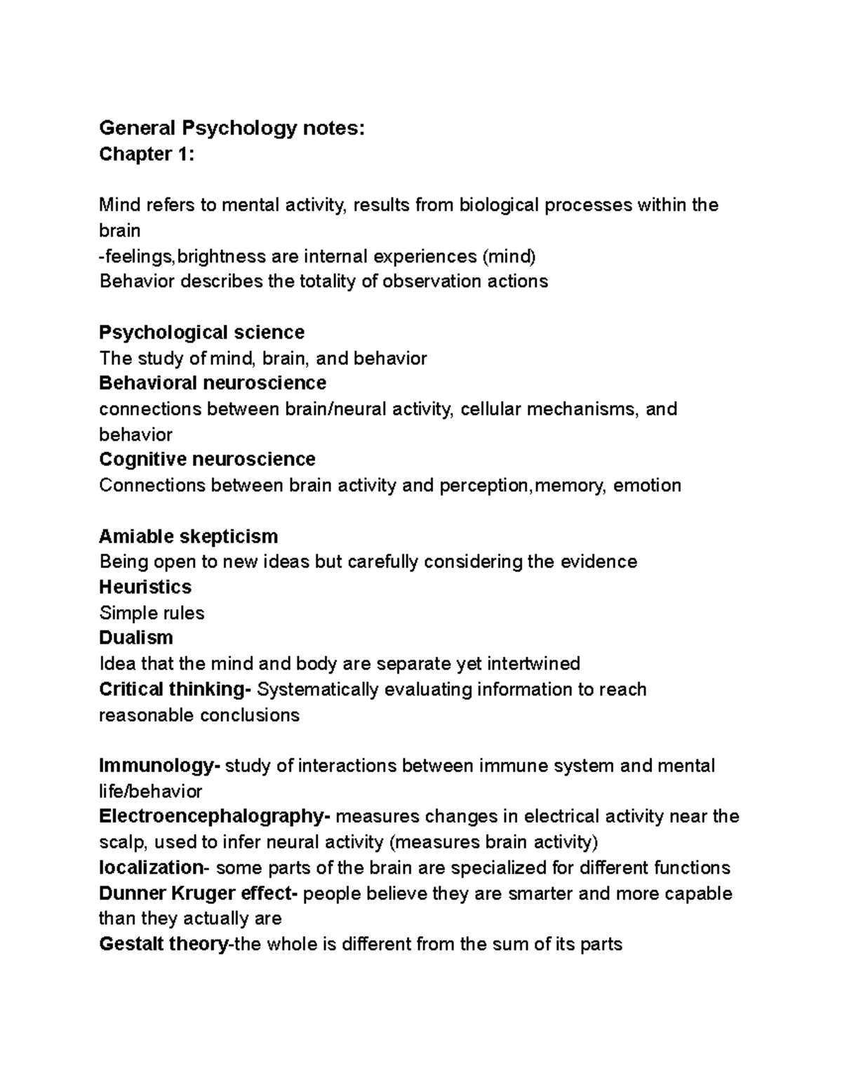 Gen Psych Ch.1 Notes - General Psychology Notes: Chapter 1: Mind Refers ...