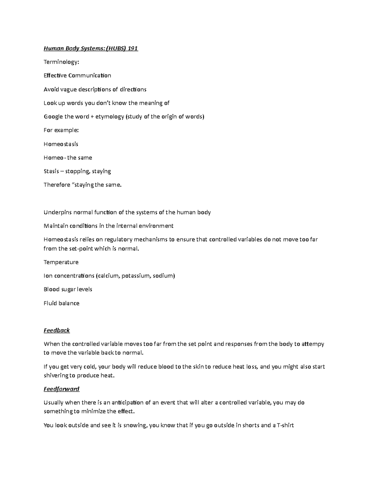 Human Body Systems 1 Lecture notes - Human Body Systems: (HUBS) 191 ...