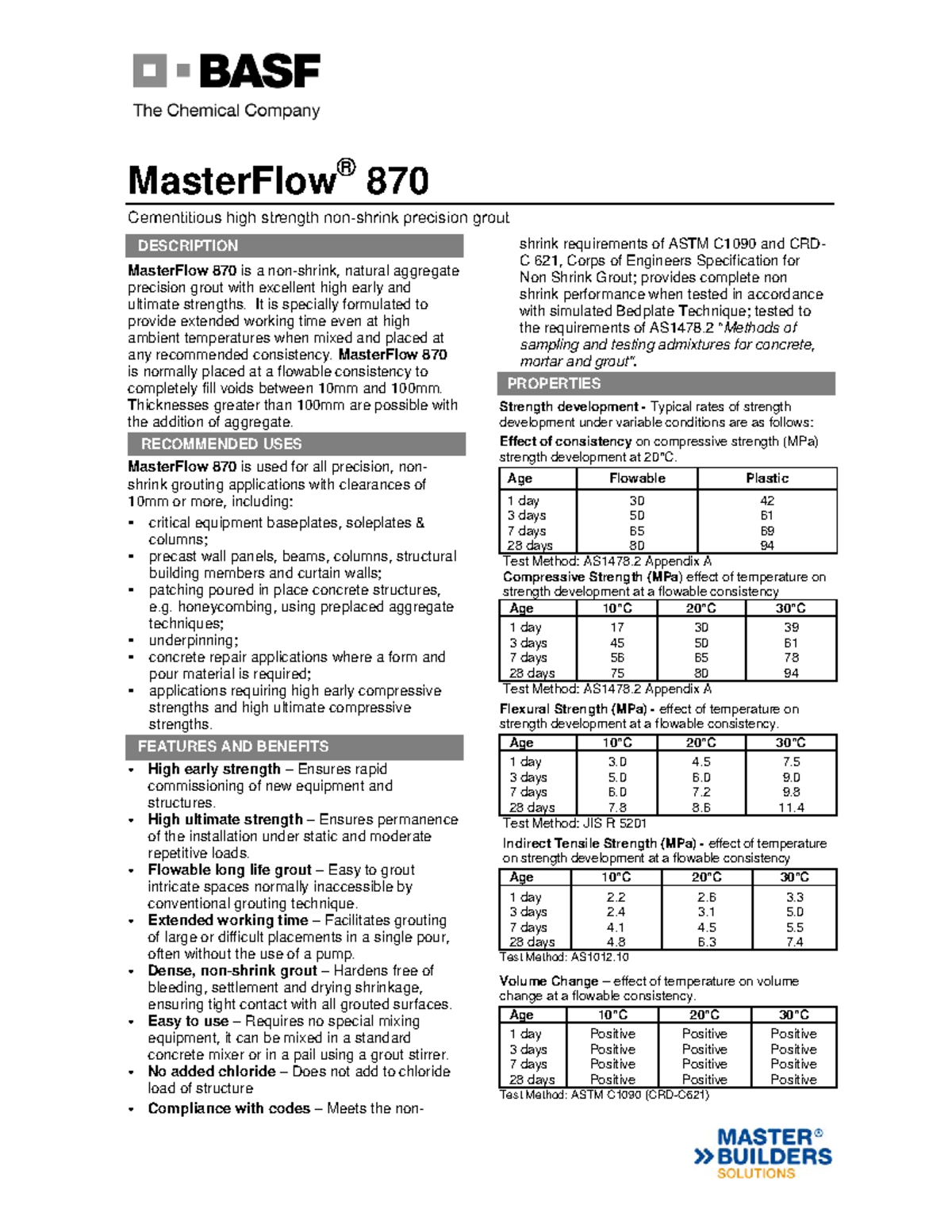 Basf masterflow 870 tds - MasterFlow ® 870 Cementitious high strength ...