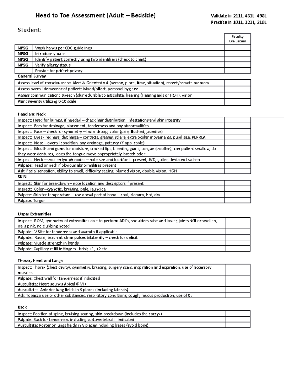 NURS Head2Toe Assessment - Head to Toe Assessment (Adult – Bedside ...