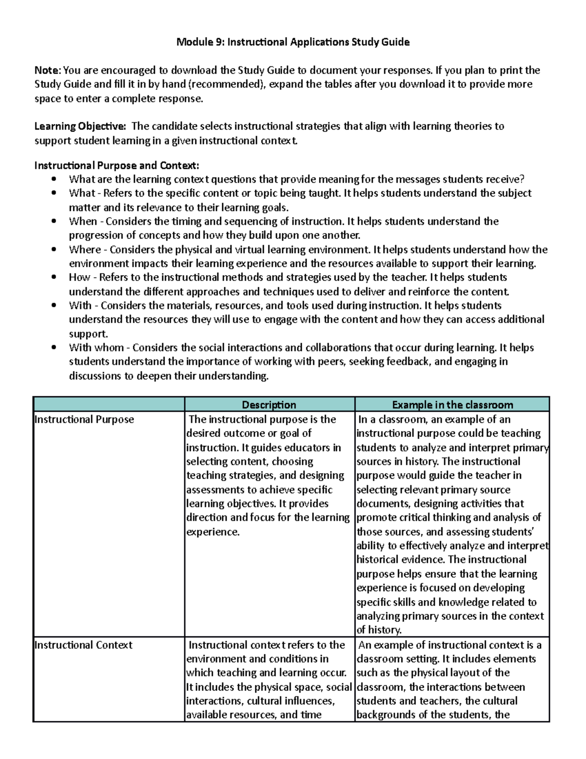 D307 M9 Study Guide - Module 9: Instructional Applications Study Guide ...