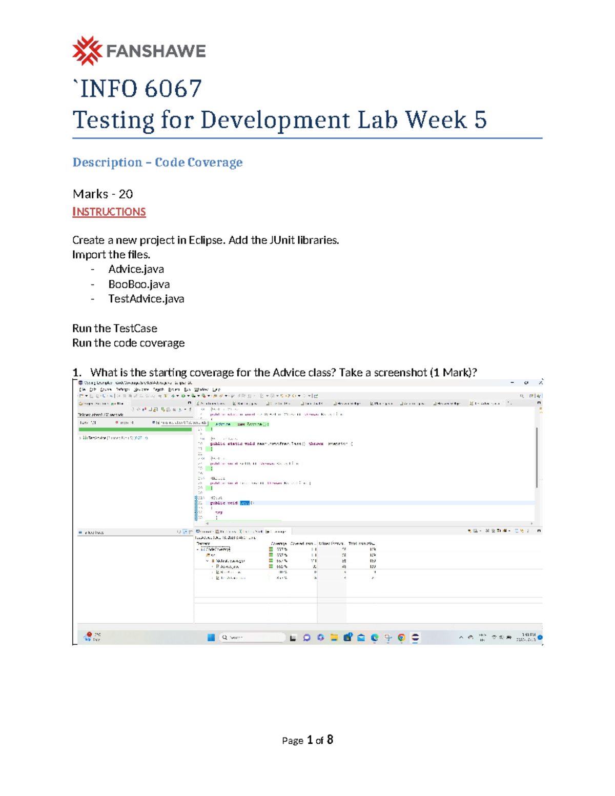 Code Coverage LAb 5 - `INFO 6067 Testing for Development Lab Week 5 ...