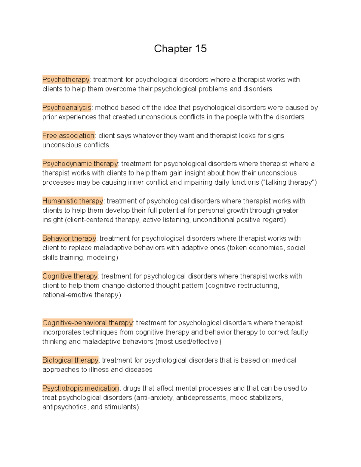 Psych Chapter 15 - Chapter 15 Psychotherapy: treatment for ...