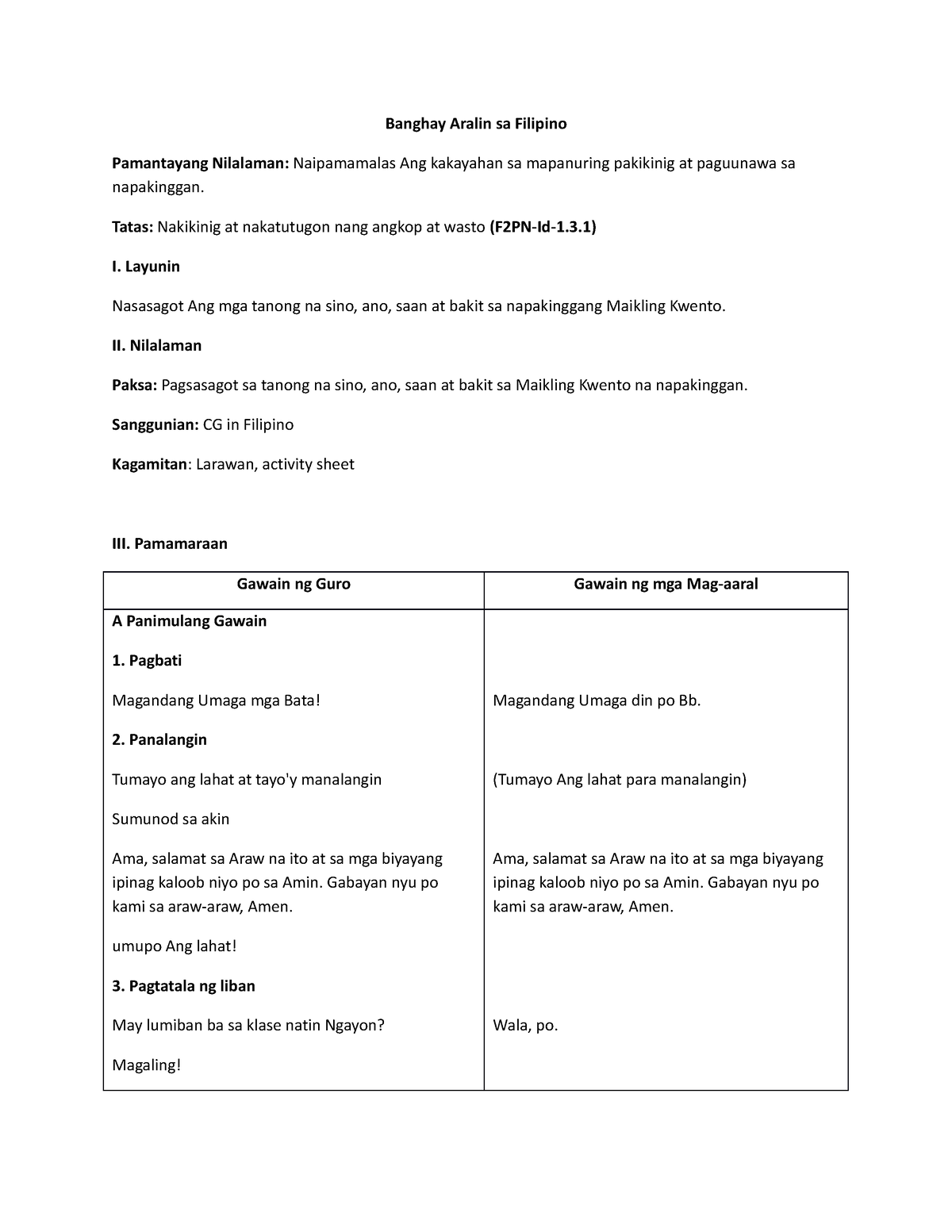 Final Lesson Plan WPS Office - Banghay Aralin Sa Filipino Pamantayang ...