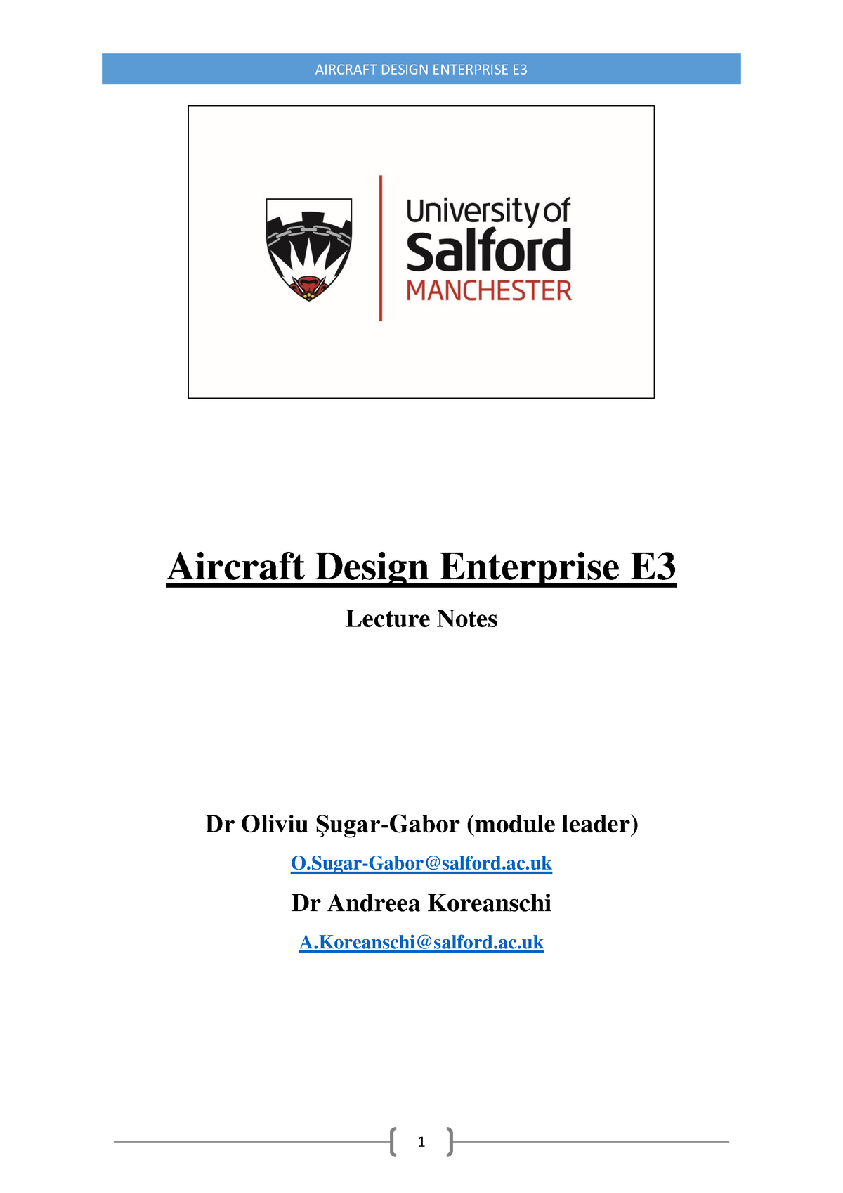 ADE E3 Lecture Notes - Aircraft Design Enterprise E 3 Lecture Notes Dr ...