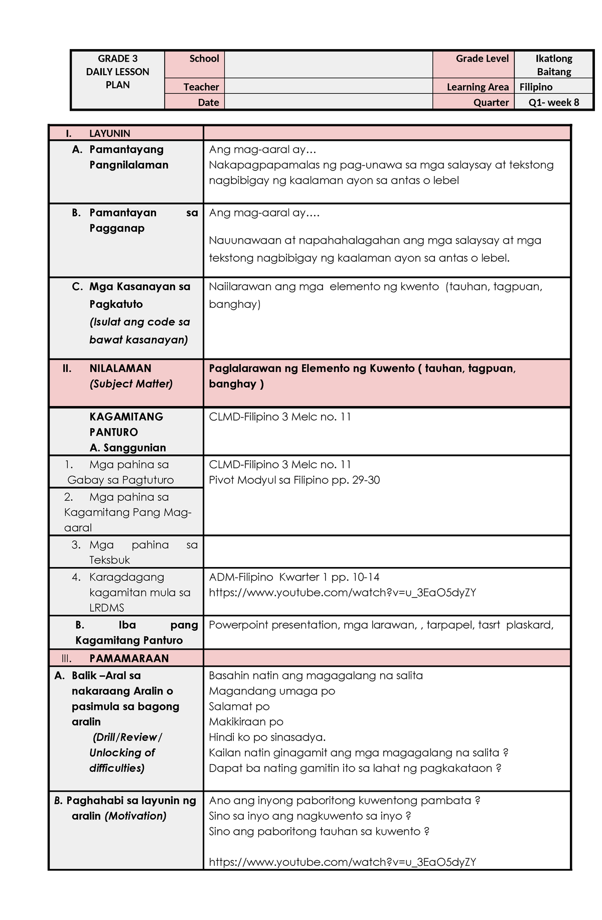 Cot Filipino 3 Q1 W8 Educator Grade 3 Daily Lesson Plan School Grade Level Ikatlong Baitang 2073