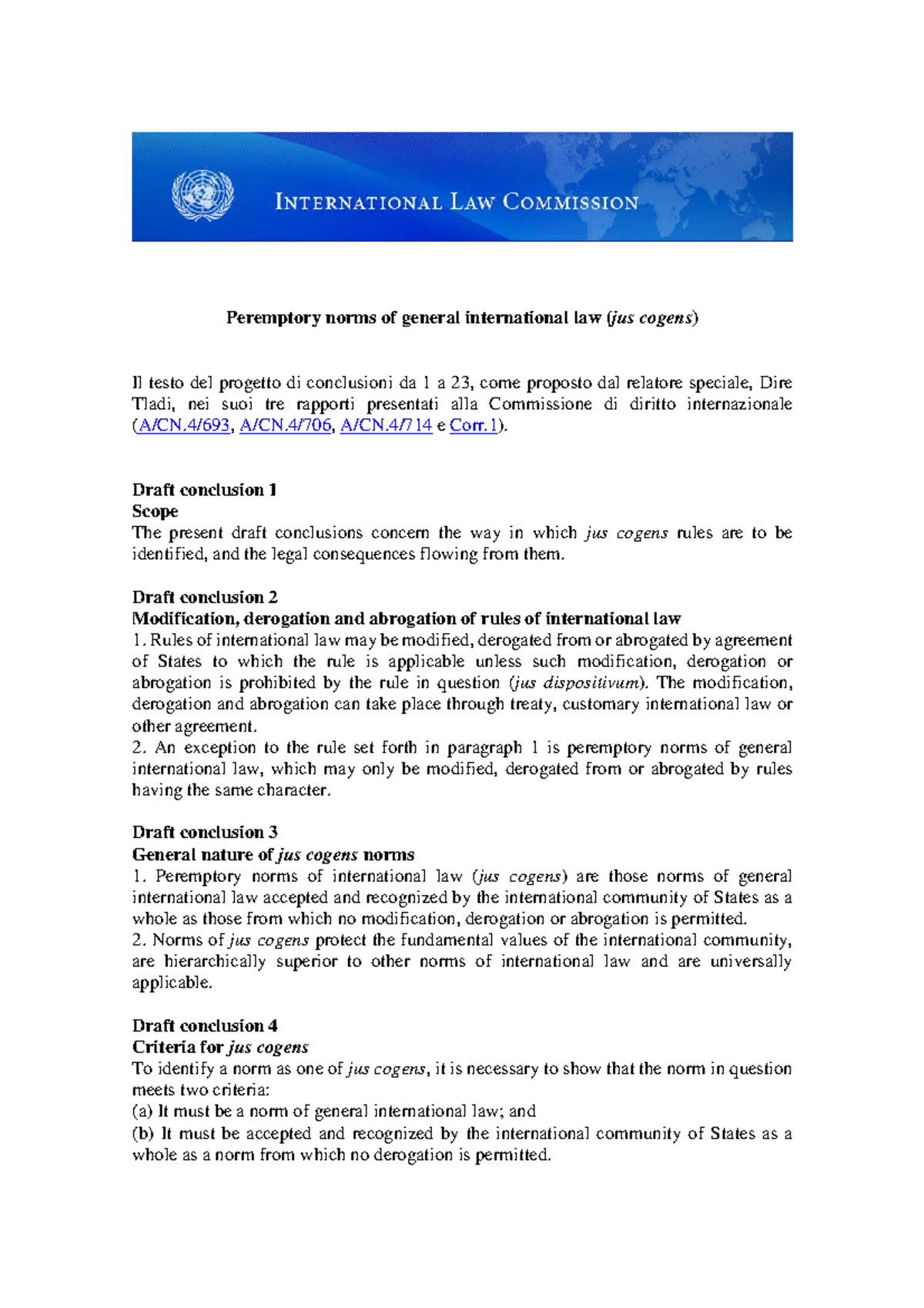 Jus Cogens - Notes summarize - Peremptory norms of general ...