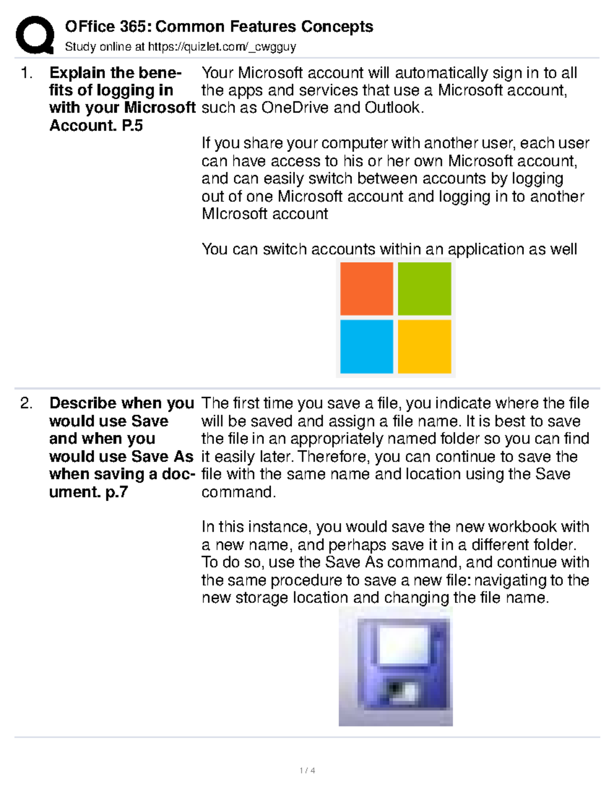 Office 365 Common Features Concepts Study online at quizlet/_cwgguy