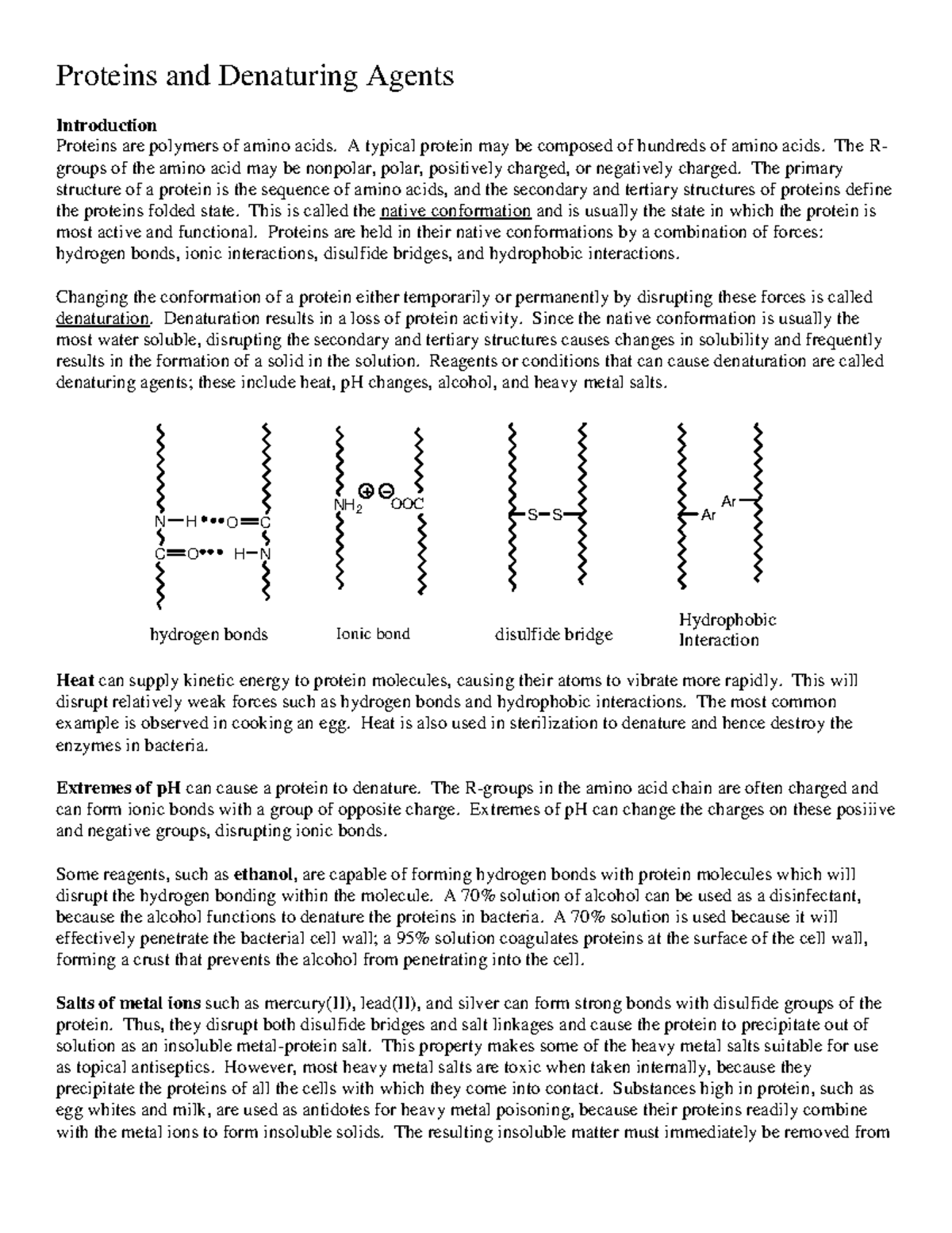 Protein denaturation lab Proteins and Denaturing Agents Introduction