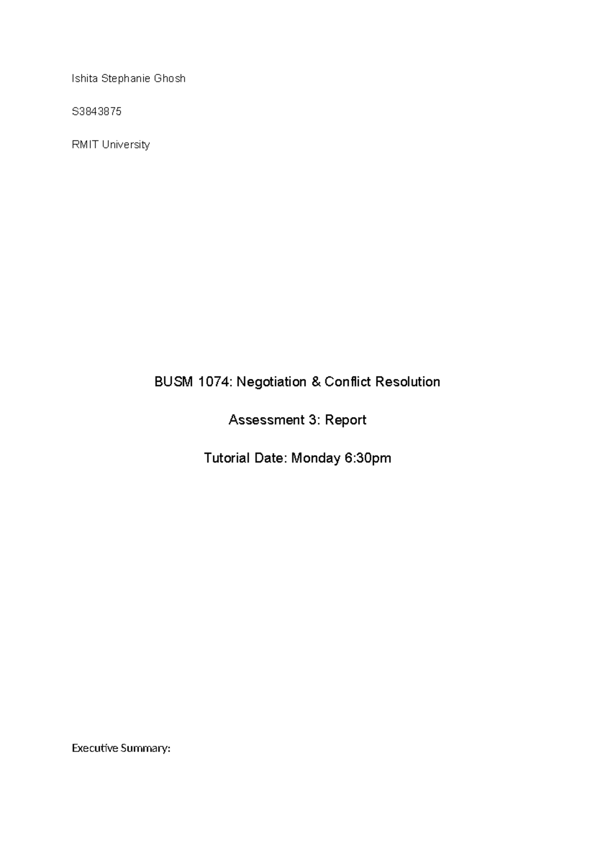 Assesment 3 Report - BUSM1074 - Ishita Stephanie Ghosh S RMIT ...