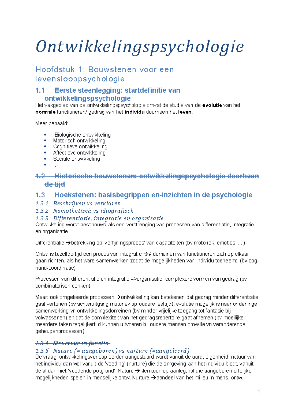 H1 Ont Wikkelingspsychologie - Ontwikkelingspsychologie Hoofdstuk 1 ...