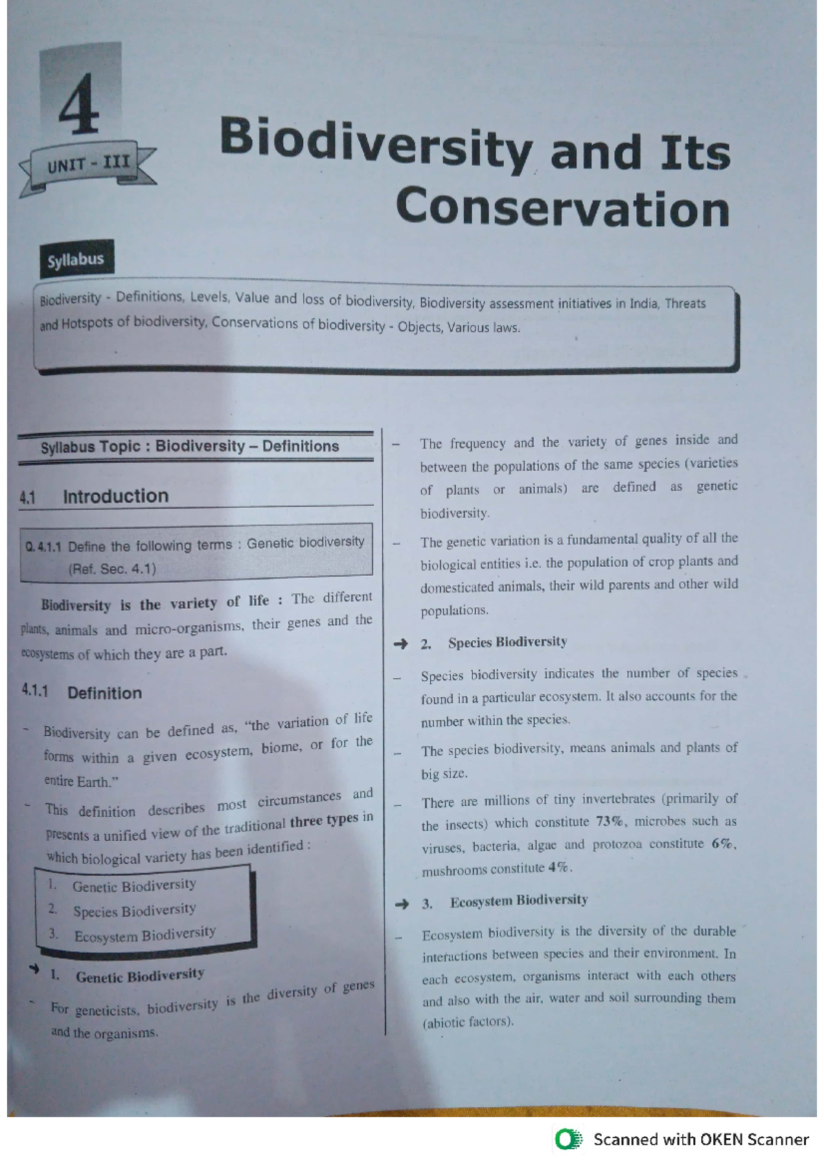 Est 4 - Usefull - 4 UNIT Biodiversity and Its Conservation Syllabus ...