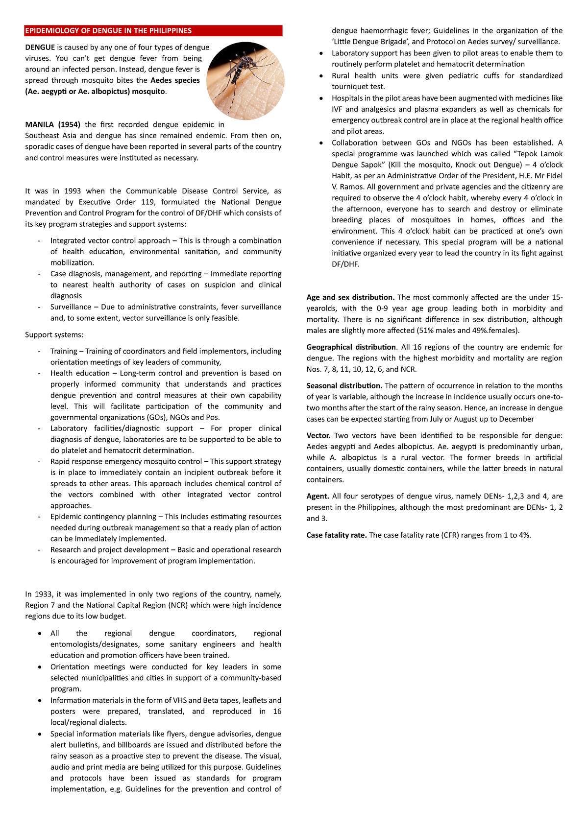 Epidemiology OF Dengue IN THE Philippines - Millena 3B - EPIDEMIOLOGY ...