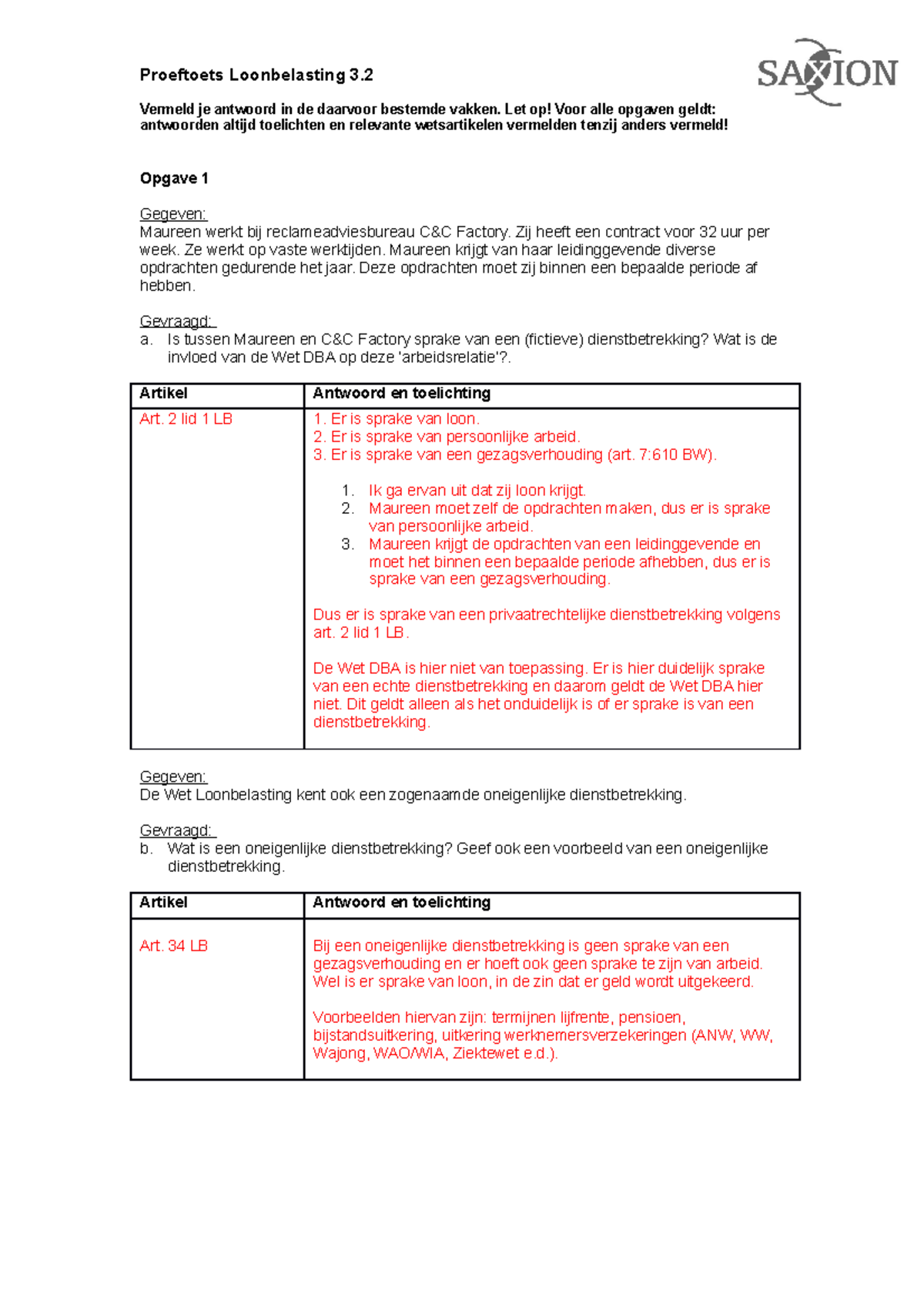 Toets Januari, Vragen En Antwoorden - Proeftoets Loonbelasting 3 ...