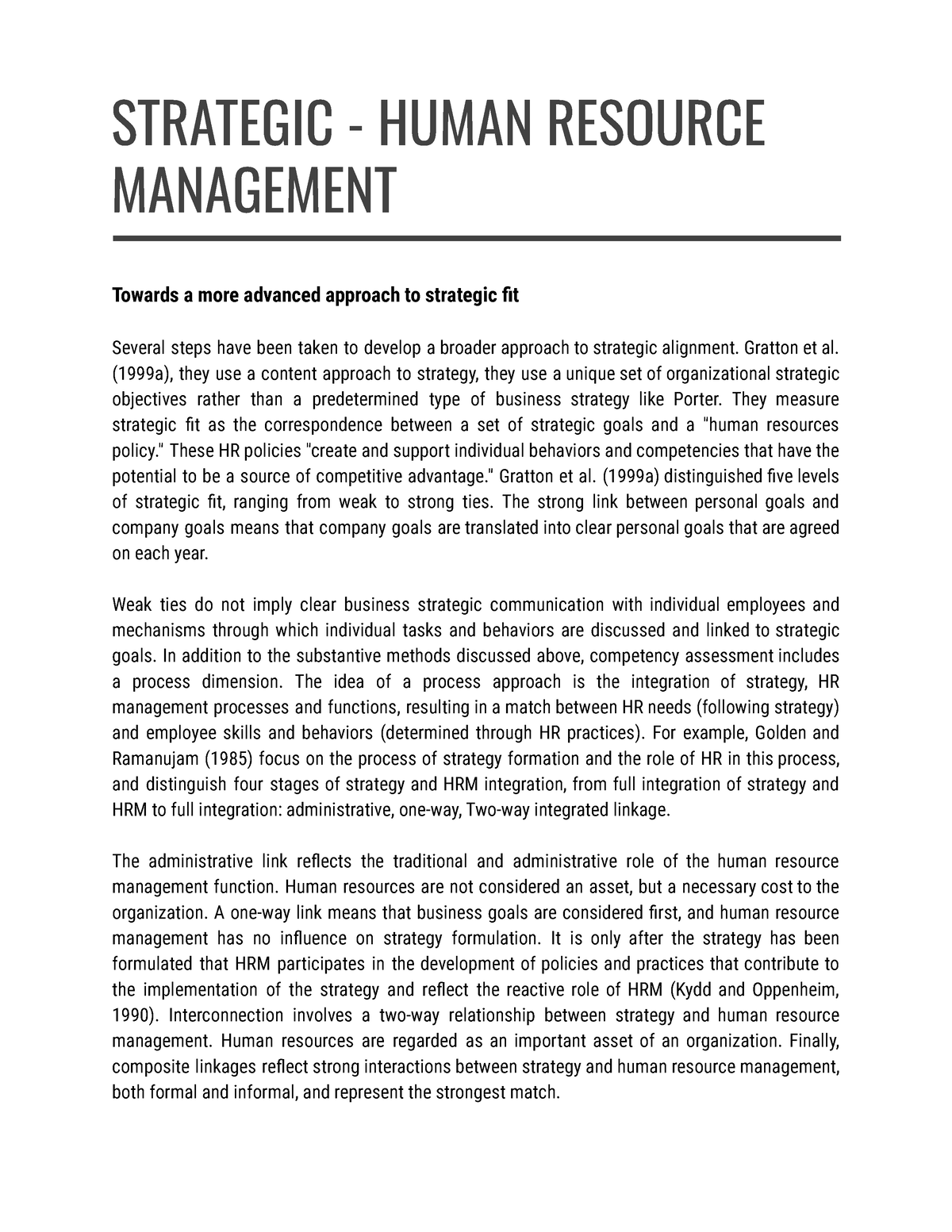 Approaches To Human Resource Management Strategic Human Resource