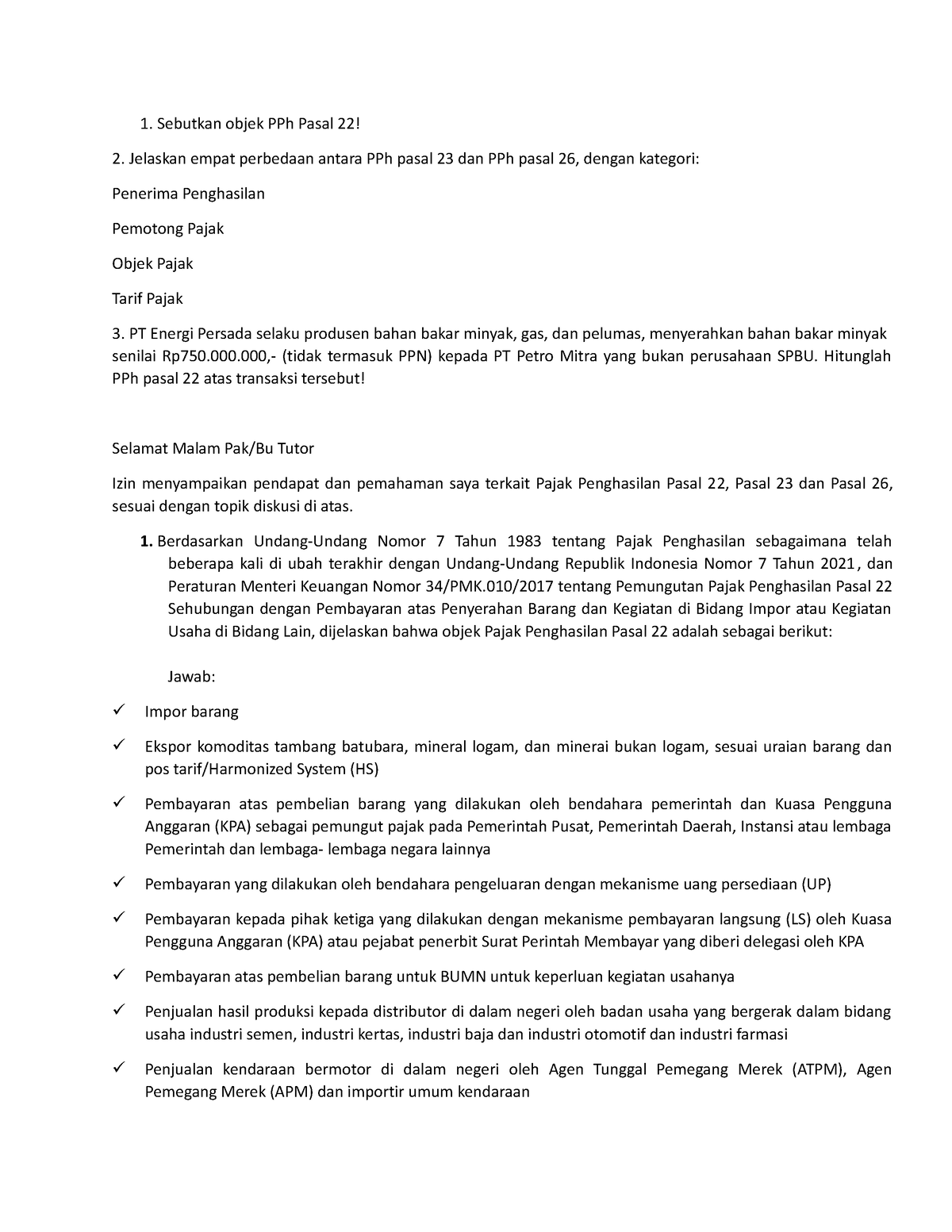 5. Diskusi Pajak - Ghn B - Sebutkan Objek PPh Pasal 22! Jelaskan Empat ...