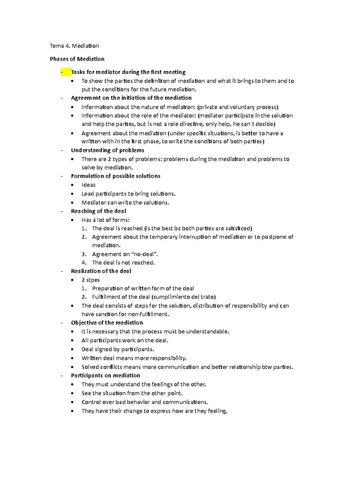 Tema 4 - lecture - Tema 4. Mediation Phases of Mediation - Tasks for ...