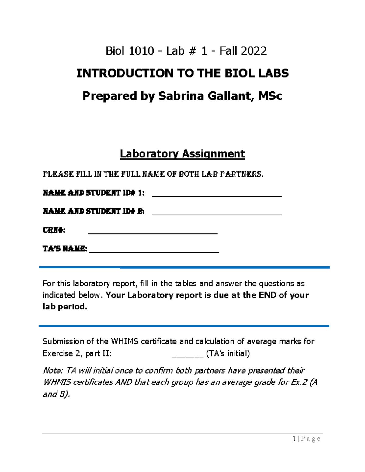 1 Bio - Dig - Biol 1010 - Lab # 1 - Fall 2022 INTRODUCTION TO THE BIOL ...