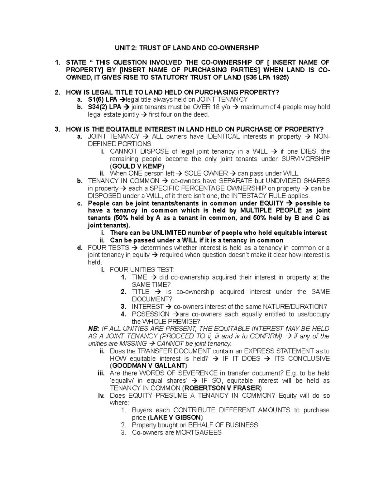 UNIT 2- Trust OF LAND AND CO- Ownership - UNIT 2: TRUST OF LAND AND CO ...