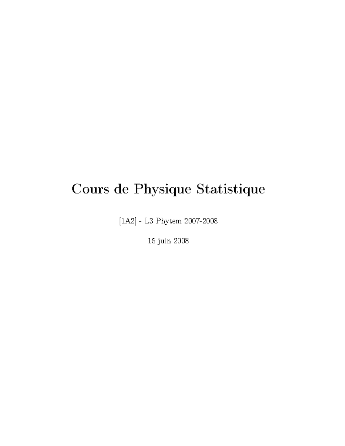 Physique Statistique Cours 03 - Cours De Physique Statistique [1A2 ...