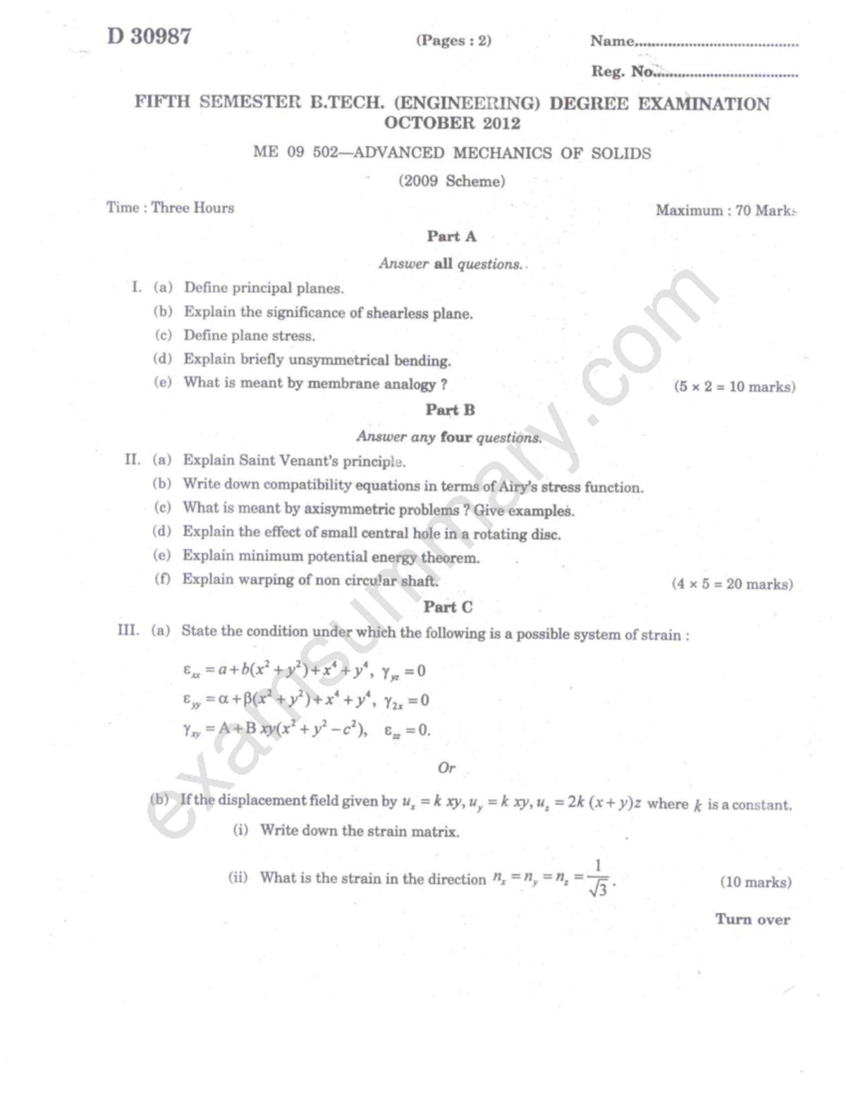 Me09 502 Advanced Mechanics Of Solids - Mechanical Engineering 