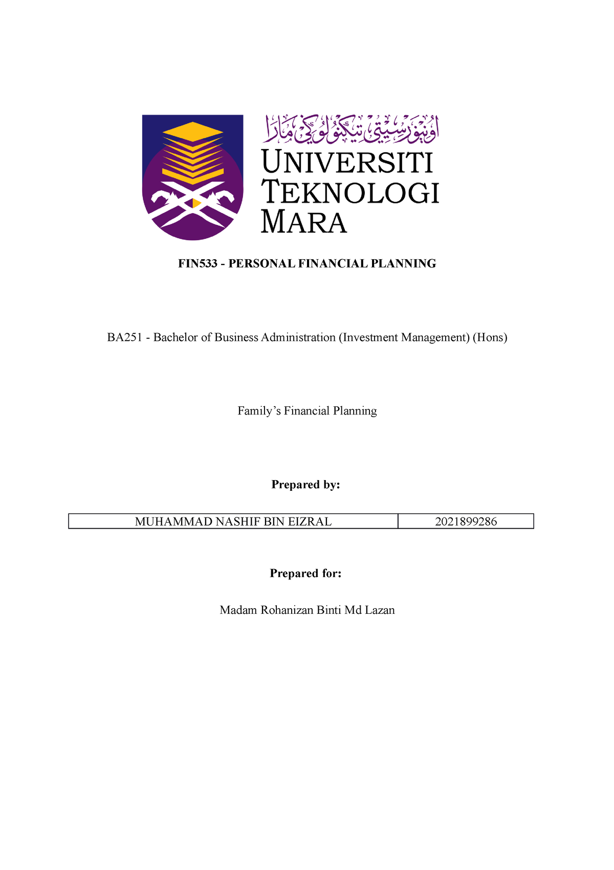 fin533 individual assignment uitm