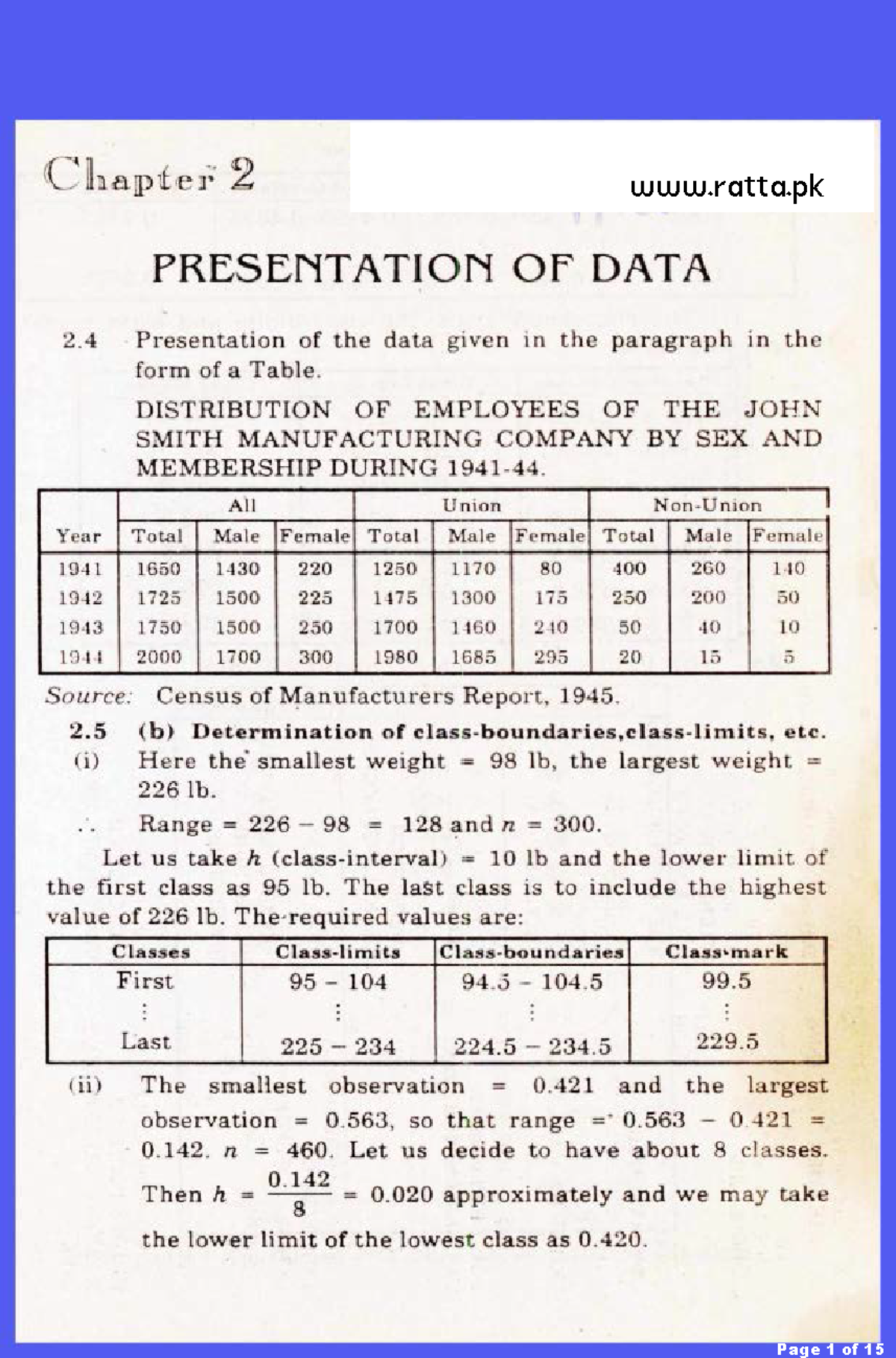 Ch#2 part 1 - Chapter 2 - PRESENTATION OF DATA 2 · Presentation of the ...